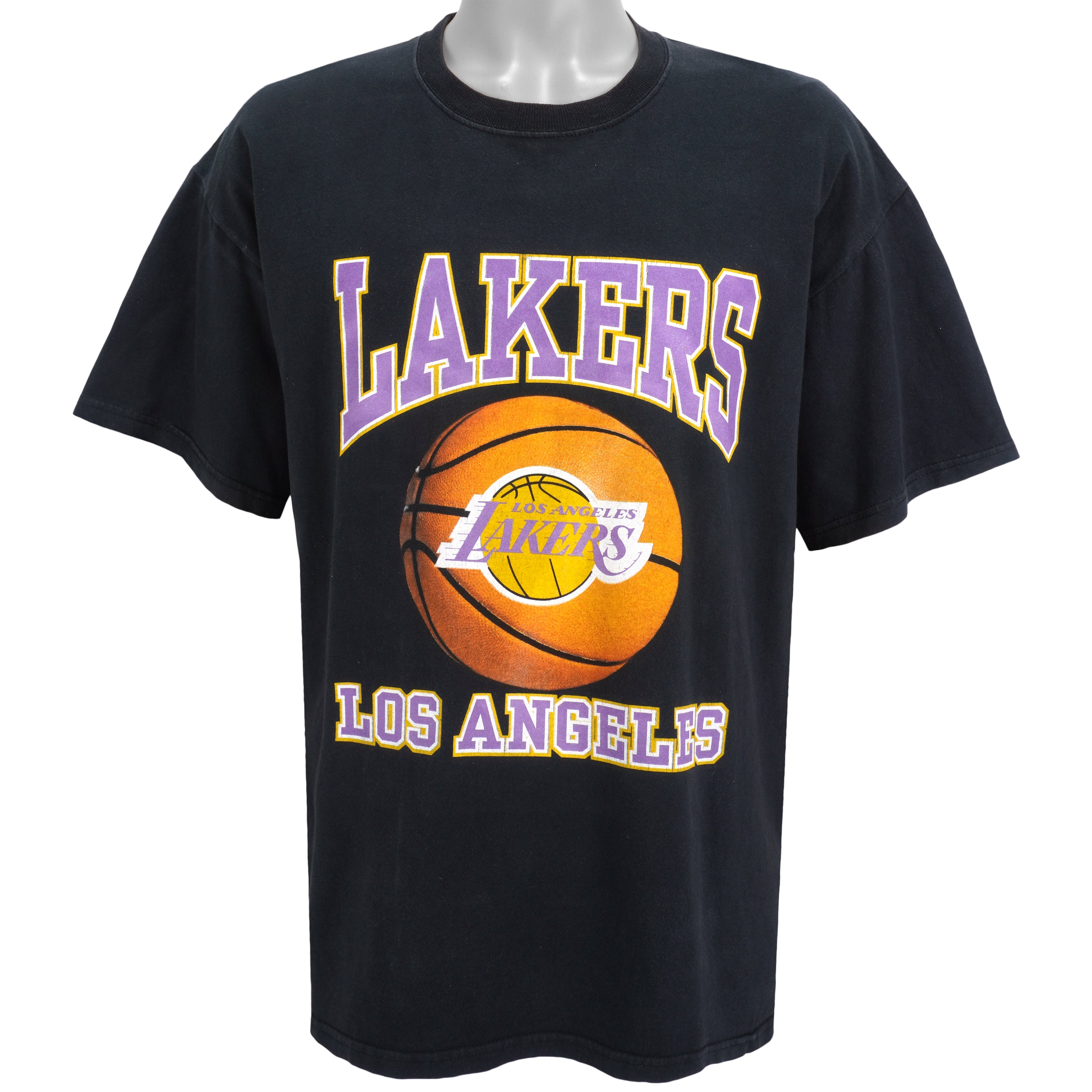 NBA (Gildan) - Los Angeles Lakers Spell-Out T-Shirt 1990s X-Large Vintage Retro Basketball