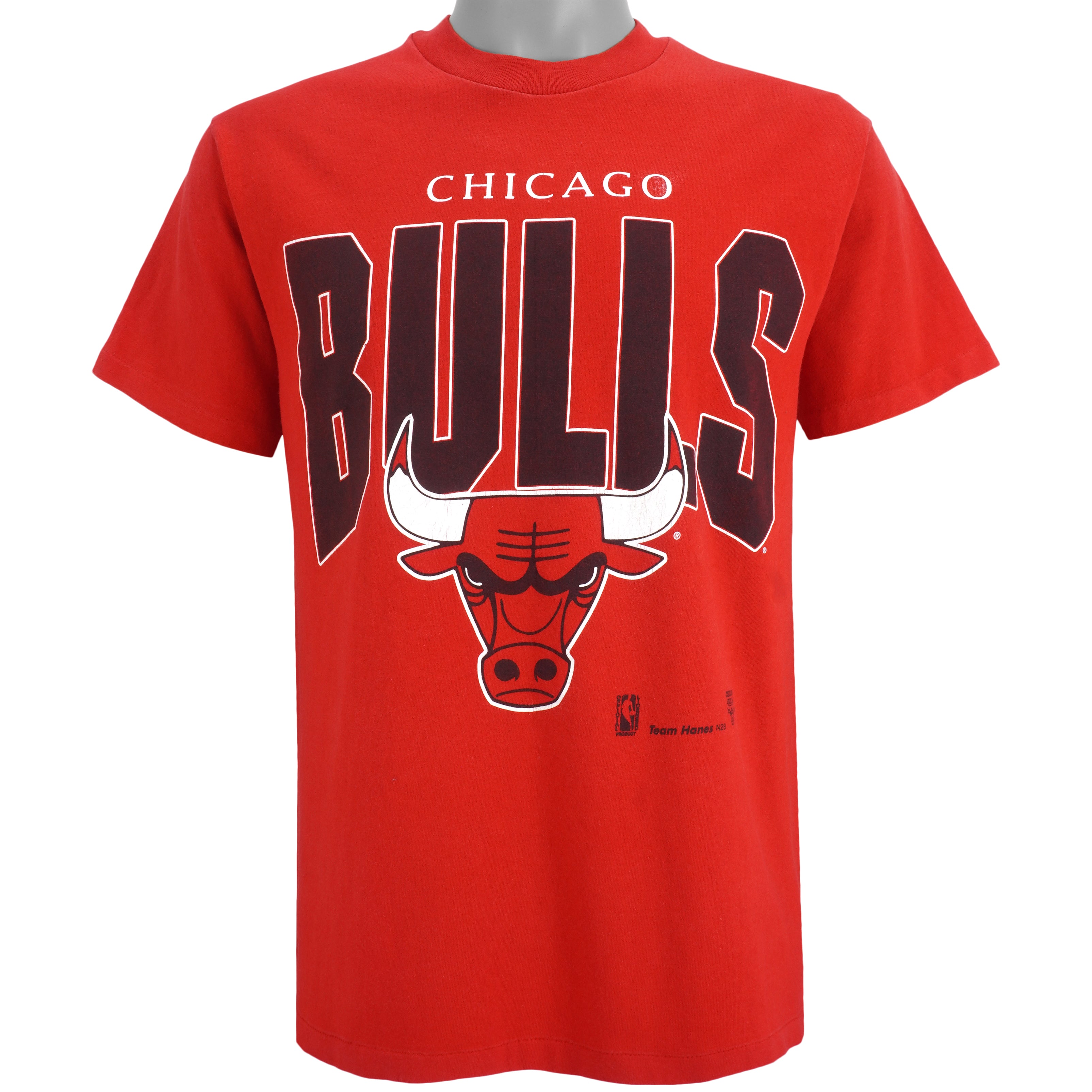 NBA (Hanes) - Red Chicago Bulls T-Shirt 1990s Medium Vintage Retro Basketball