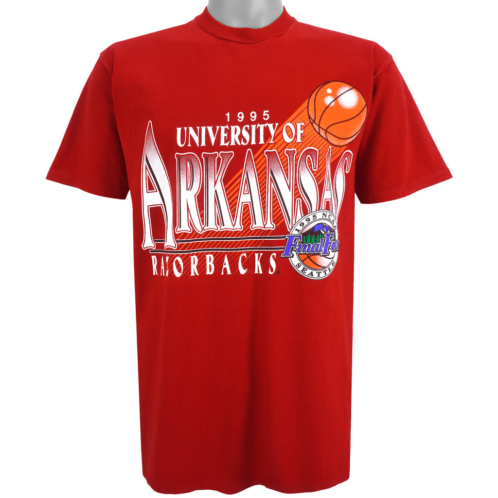 NCAA (Jerzees) - Arkansas Razorbacks Spell-Out T-Shirt 1995 Large Vintage Retro Basketball College