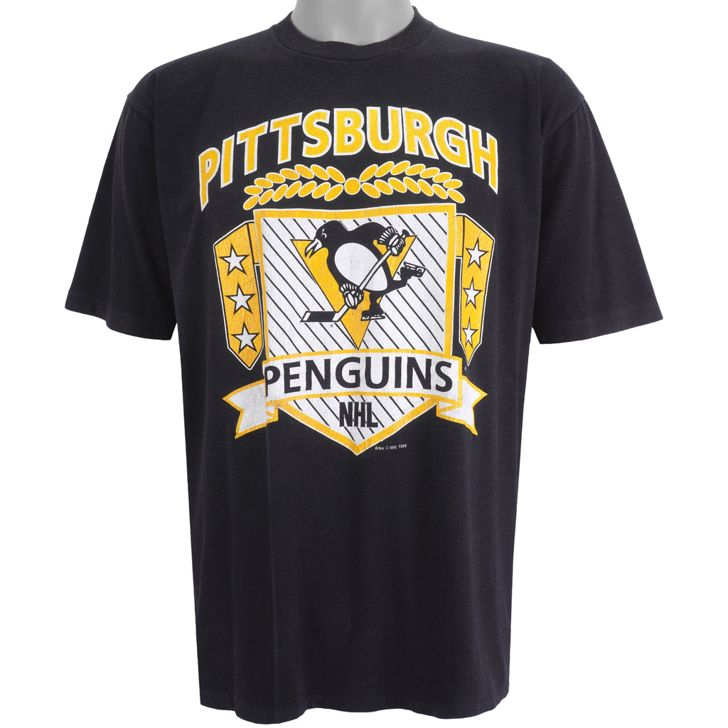 NHL (Artex) - Pittsburgh Penguins Big Logo T-Shirt 1990 Large Vintage Retro Hockey