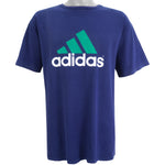 Adidas - Blue Big Spell-Out & Logo T-Shirt 1990s Medium Vintage Retro