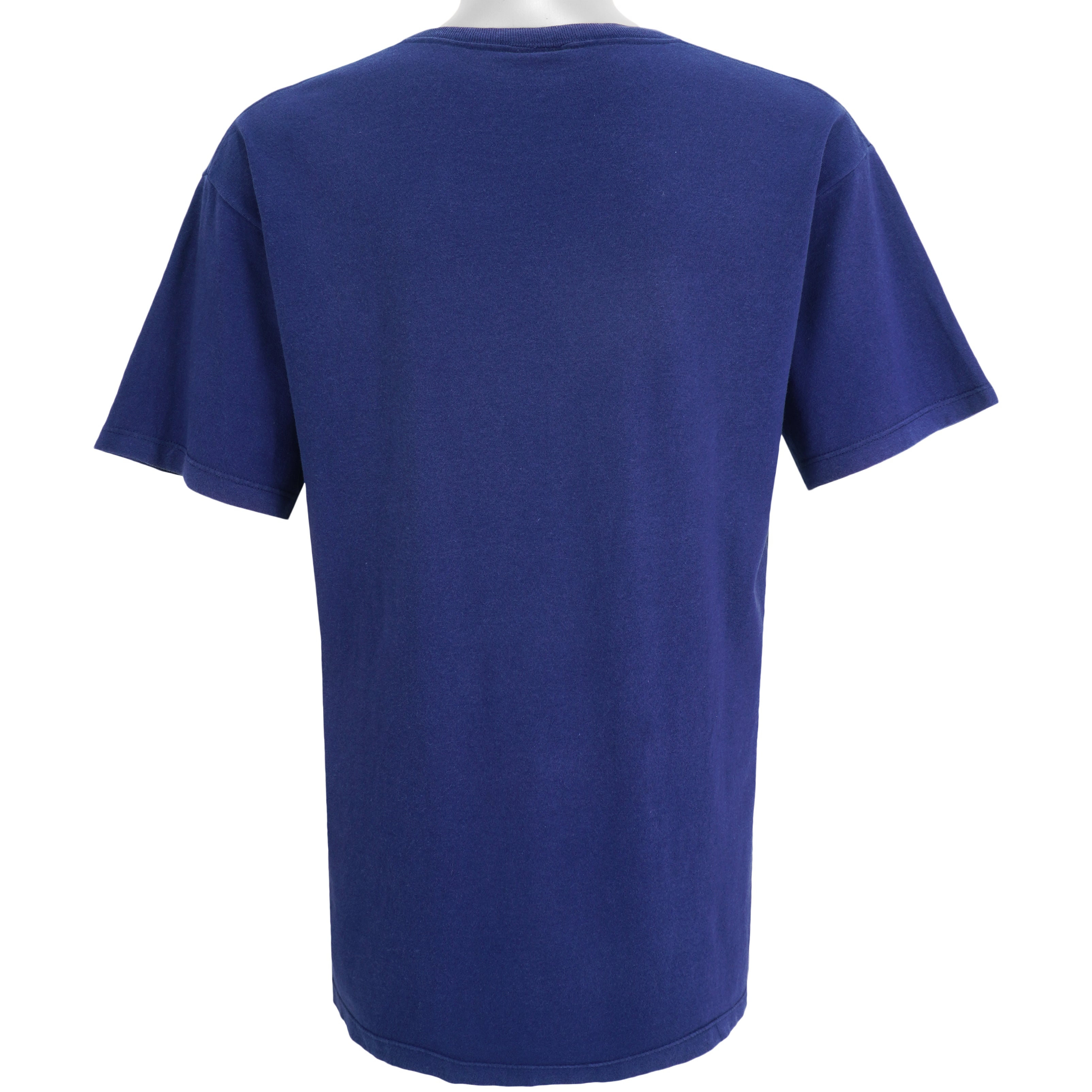 Adidas - Blue Big Spell-Out & Logo T-Shirt 1990s Medium Vintage Retro