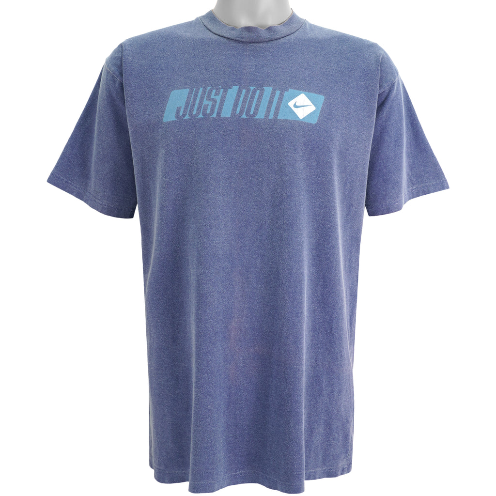 Nike - Blue Just Do It T-Shirt 1990s Medium Vintage Retro