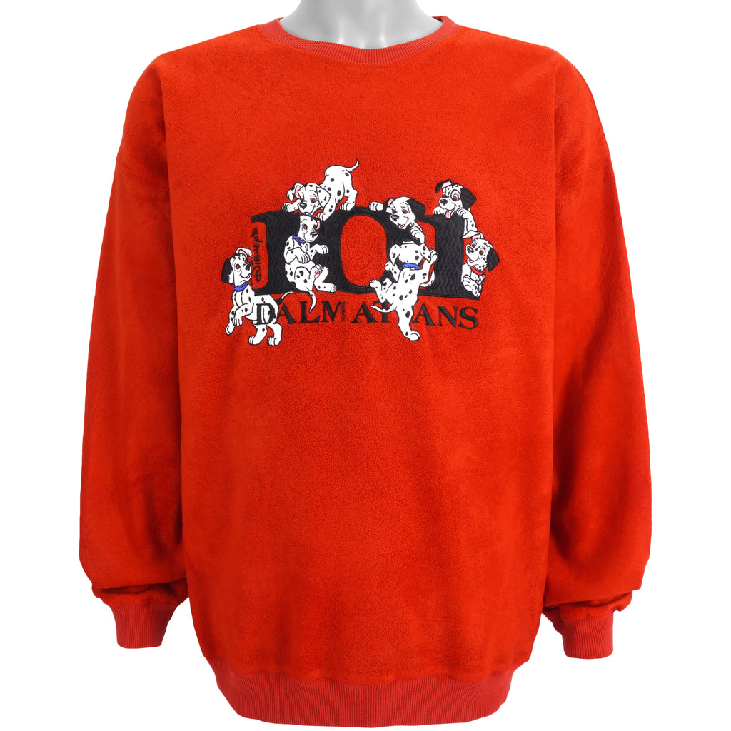 Disney - Red 101 Dalmatians Embroidered Crew Neck Sweatshirt 1990s Large Vintage Retro