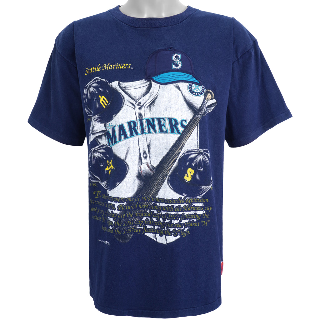 MLB (Nutmeg) - Seattle Mariners Embroidered T-Shirt 1990s Large Vintage Retro Baseball