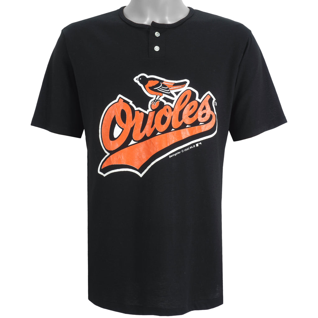 MLB (Swingster) - Baltimore Orioles 1/4 Button T-Shirt 1992 Large Vintage Retro Baseball