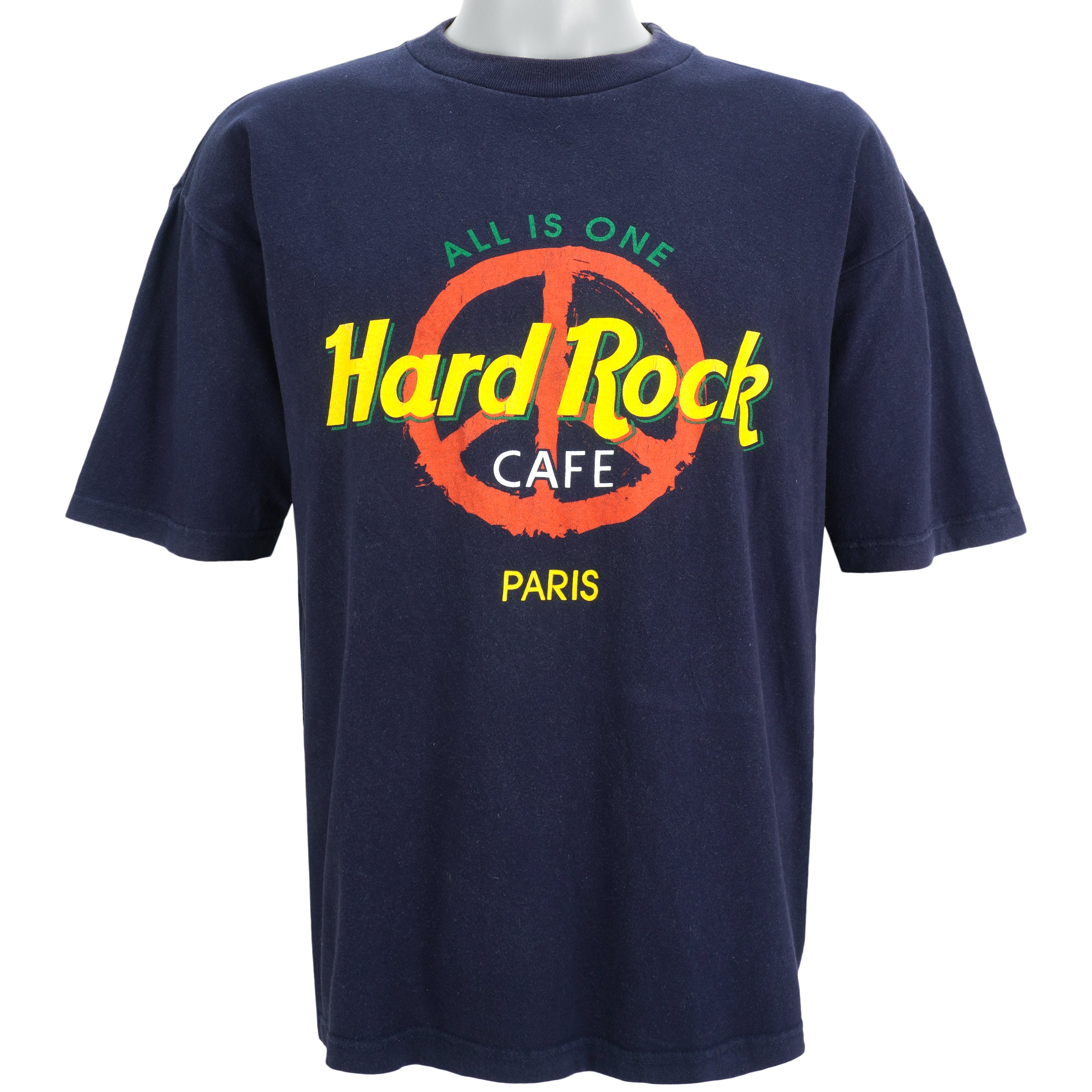 crack Mod viljen Halvtreds Vintage - Hard Rock Cafe Paris Peace All Is One T-Shirt 1990s Large –  Vintage Club Clothing