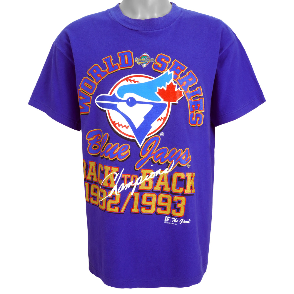 MLB (The Game) - Toronto Blue Jays, Back to Back Champions T-Shirt 1993 Large Vintage Retro Baseball