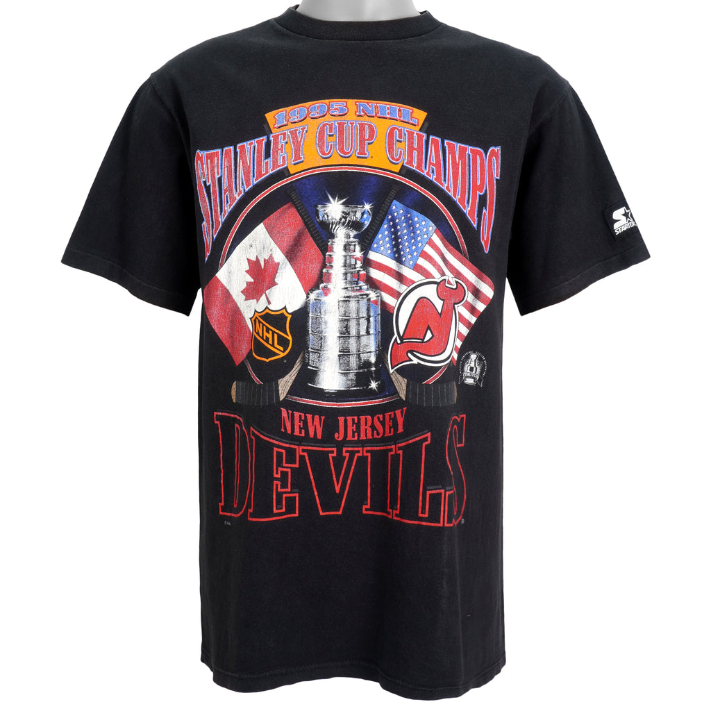 Starter - New Jersey Devils, Stanley Cup Champs T-Shirt 1995 Medium Vintage Retro Hockey