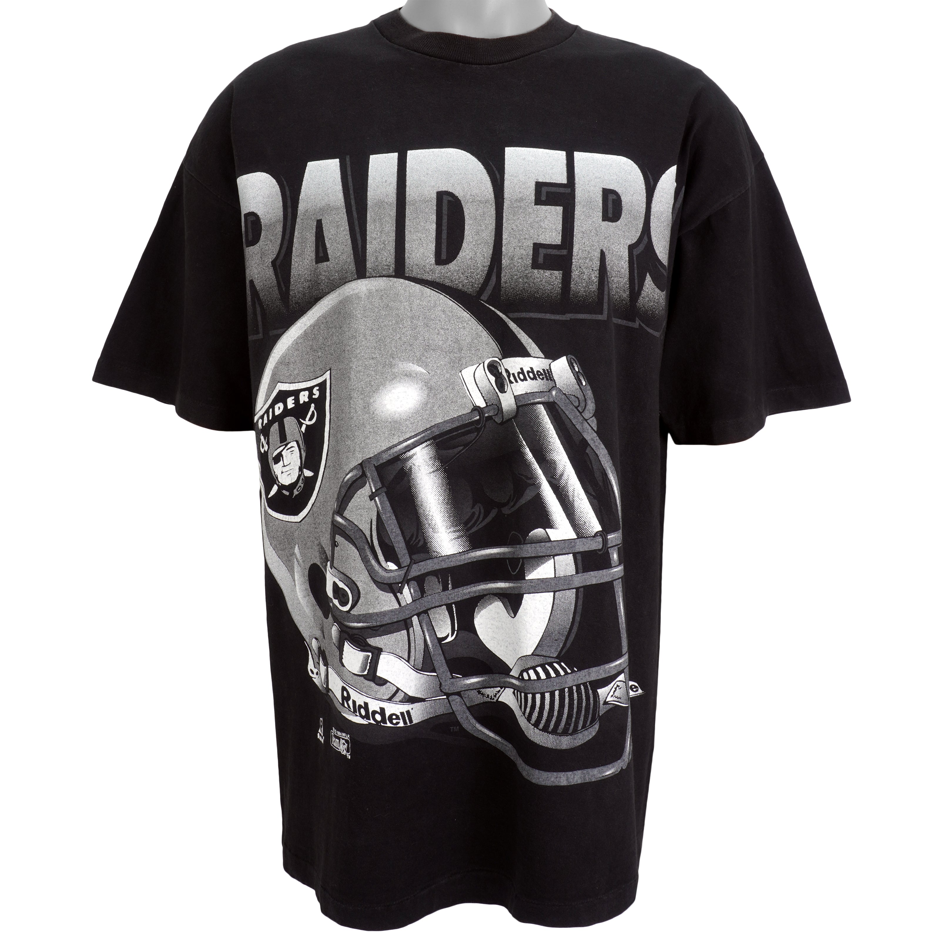 NFL (Riddell) - Oakland Raiders Spell-Out T-Shirt 1990s X-Large Vintage Retro Football