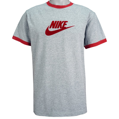 Nike - Grey & Red Logo Ringer T-Shirt 2000s X-Large