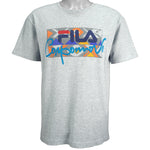 FILA - Grey Spell-Out T-Shirt 1990s Large
