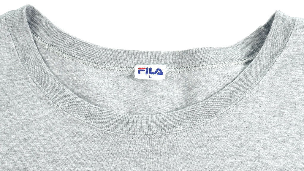 FILA - Grey Spell-Out T-Shirt 1990s Large Vintage Retro 