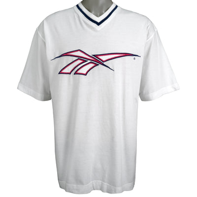 Reebok - White Big Spell-Out Embroidered T-Shirt 1990s Medium