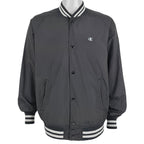 Champion - Black Button Up Baseball Jacket 1990s Large Vintage Retro
