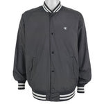 Champion - Black Button Up Baseball Jacket 1990s Large Vintage Retro