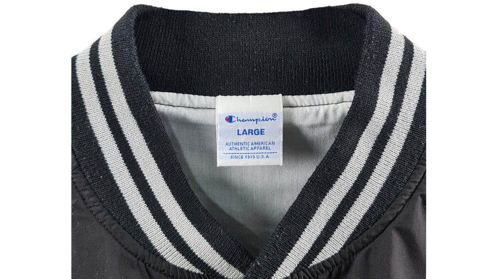 Champion - Black Button Up Baseball Jacket 1990s Large Vintage Retro