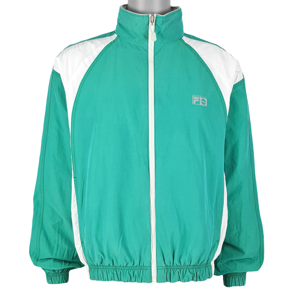 FILA - Green & White Harrington Jacket 1990s Medium Vintage Retro