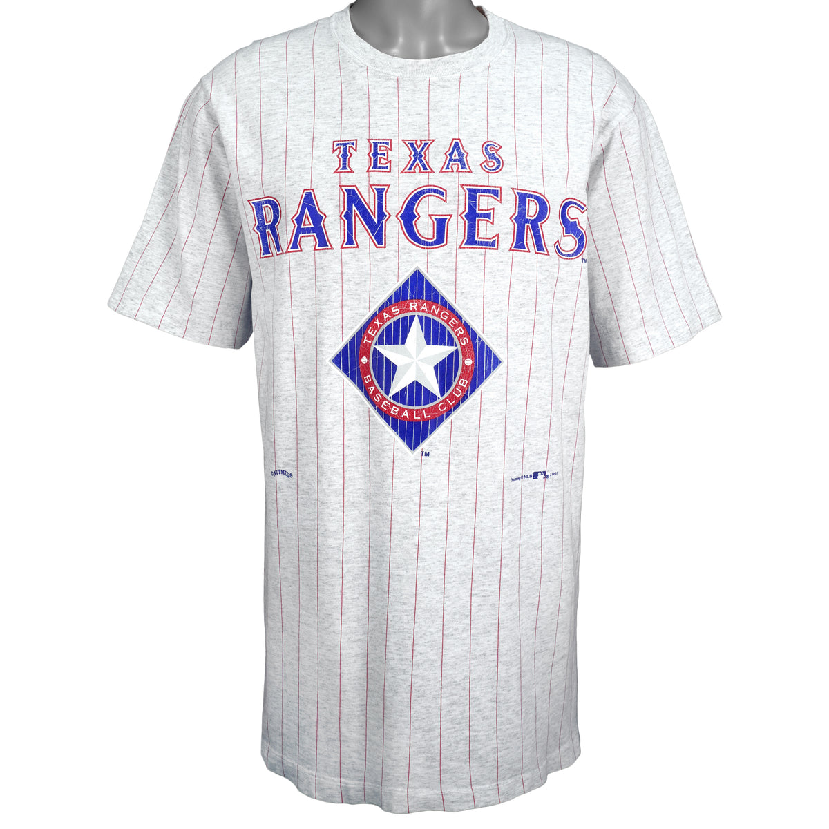 MLB (Nutmeg) - Texas Rangers Spell-Out  T-Shirt 1995 Medium Vintage Retro Baseball