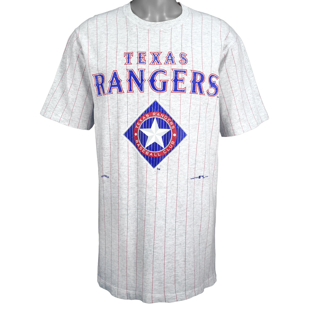 MLB (Nutmeg) - Texas Rangers Spell-Out  T-Shirt 1995 Medium Vintage Retro Baseball