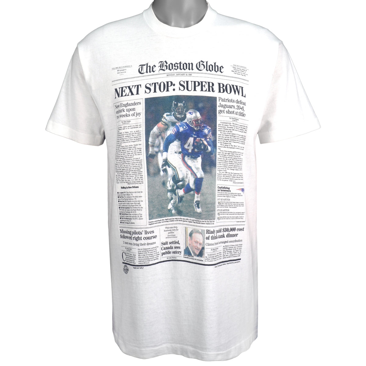 NFL (Front Pages) - New England Patriots - Next Stop : Super Bowl T-Shirt 1997 Large