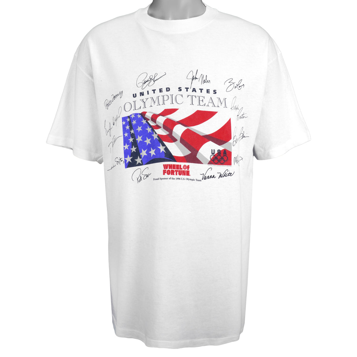 Vintage (Hanes) - Wheel of Fortune, Autographs For U.S.A. Olympic Team T-Shirt 1996 X-Large Vintage Retro