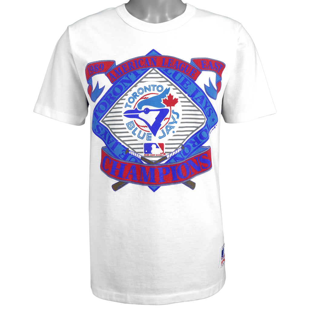 MLB (Nutmeg) - Toronto Blue Jays Spell-Out T-Shirt 1989 Medium Vintage Retro Baseball