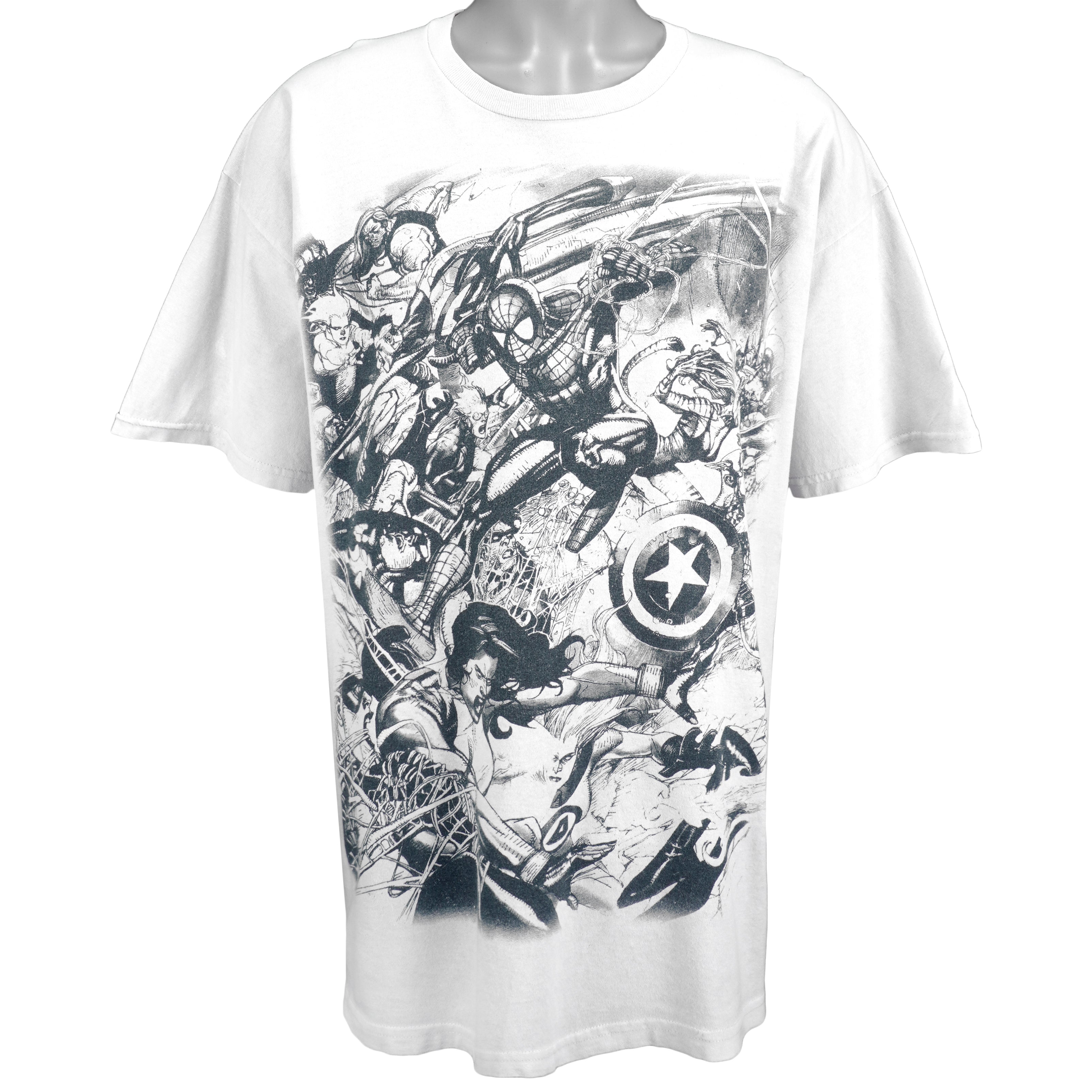 Marvel - White Super Heroes Printed T-Shirt X-Large Vintage Retro