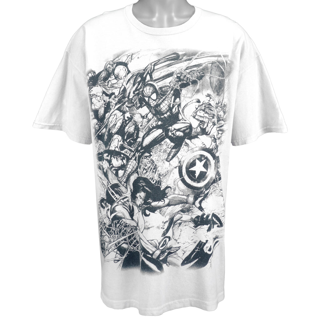Marvel - White Super Heroes Printed T-Shirt X-Large Vintage Retro