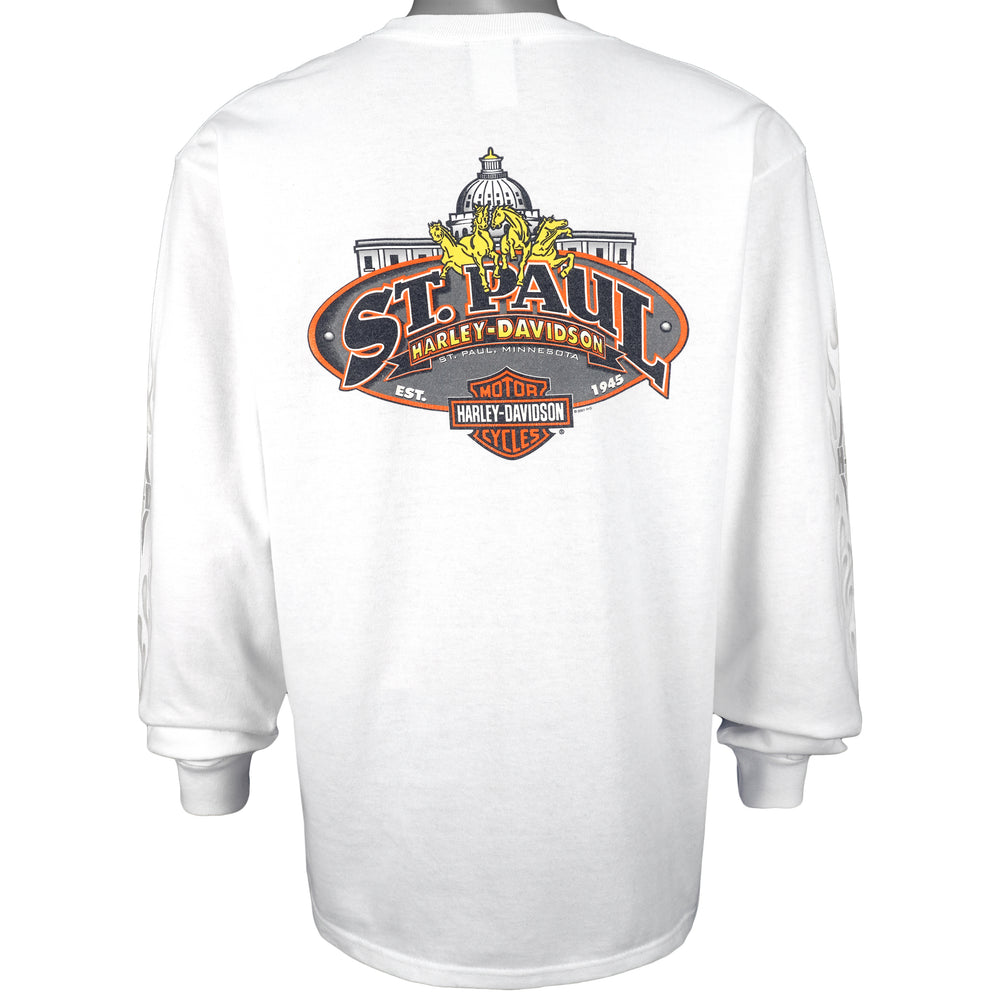 Harley Davidson - St. Paul, Minnesota Spell-Out Crew Neck Sweatshirt 2003 Large Vintage Retro 