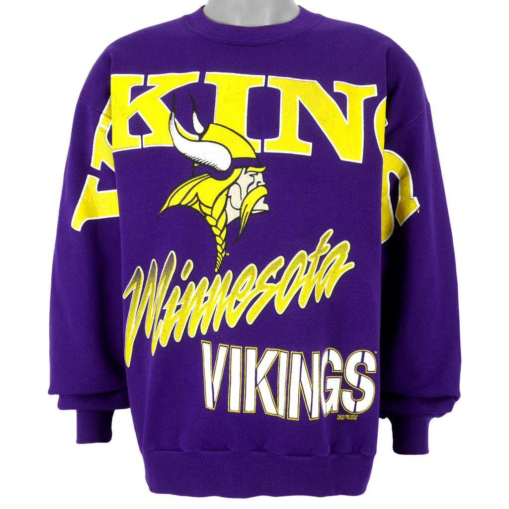 NFL (Fluid) - Minnesota Vikings Big Logo Crew Neck Sweatshirt 1994 Large Vintage Retro Football