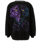 Vintage (Habitat) - Black Wolfe Crew Neck Sweatshirt 1990s Large Vintage Retro