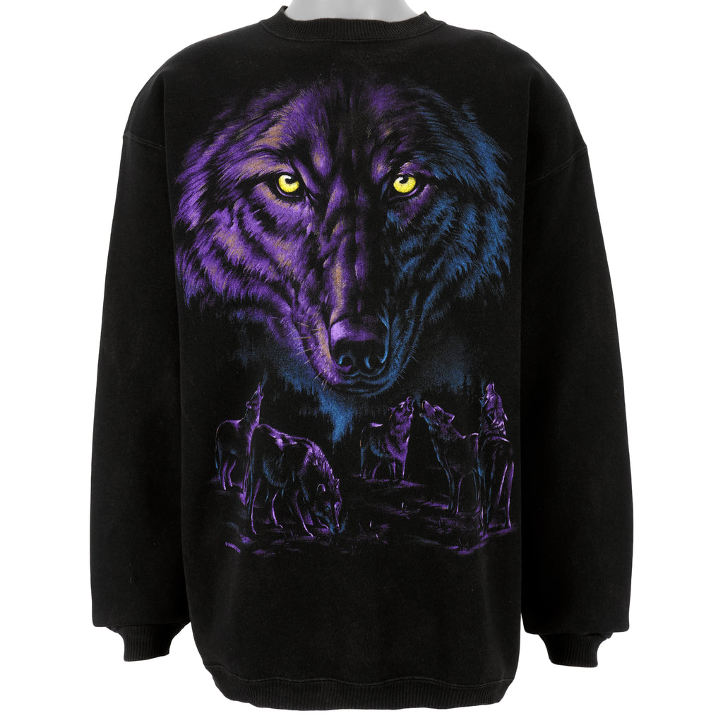 Vintage (Habitat) - Black Wolfe Crew Neck Sweatshirt 1990s Large Vintage Retro