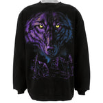 Vintage (Habitat) - Black Wolf Crew Neck Sweatshirt 1990s Large