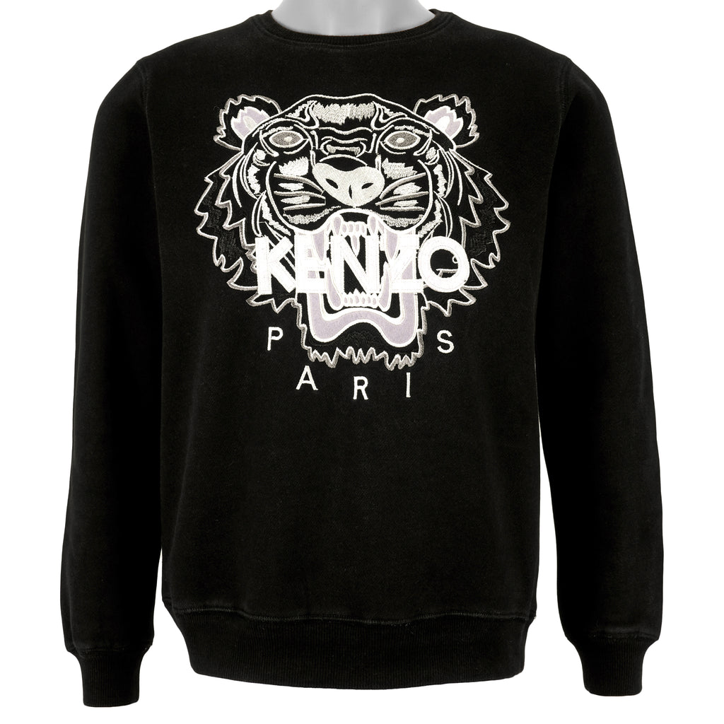 Kenzo - Black Kenzo Paris Embroidered Crew Neck Sweatshirt 1990s X-Large Vintage Retro