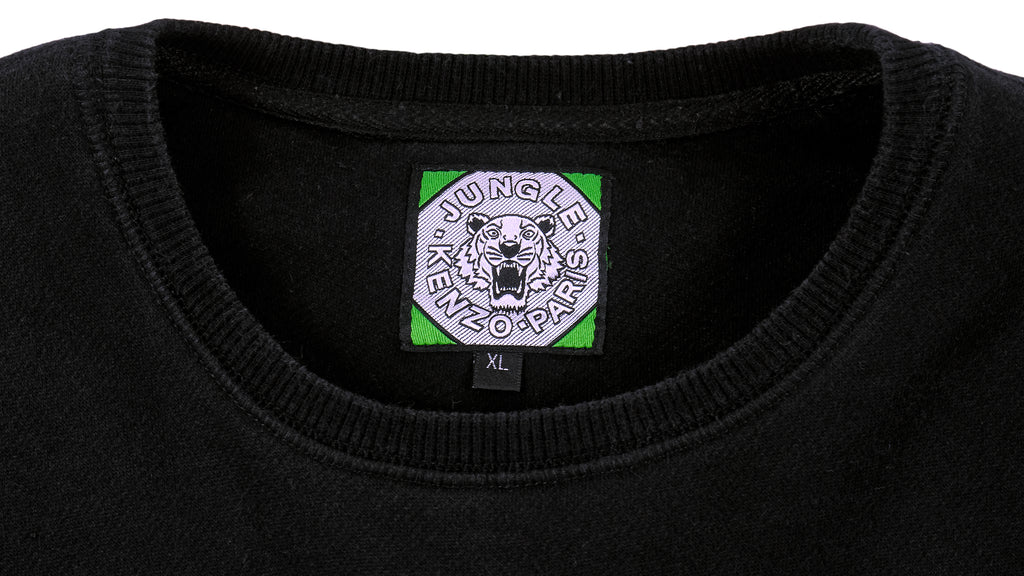Kenzo - Black Kenzo Paris Embroidered Crew Neck Sweatshirt 1990s X-Large Vintage Retro