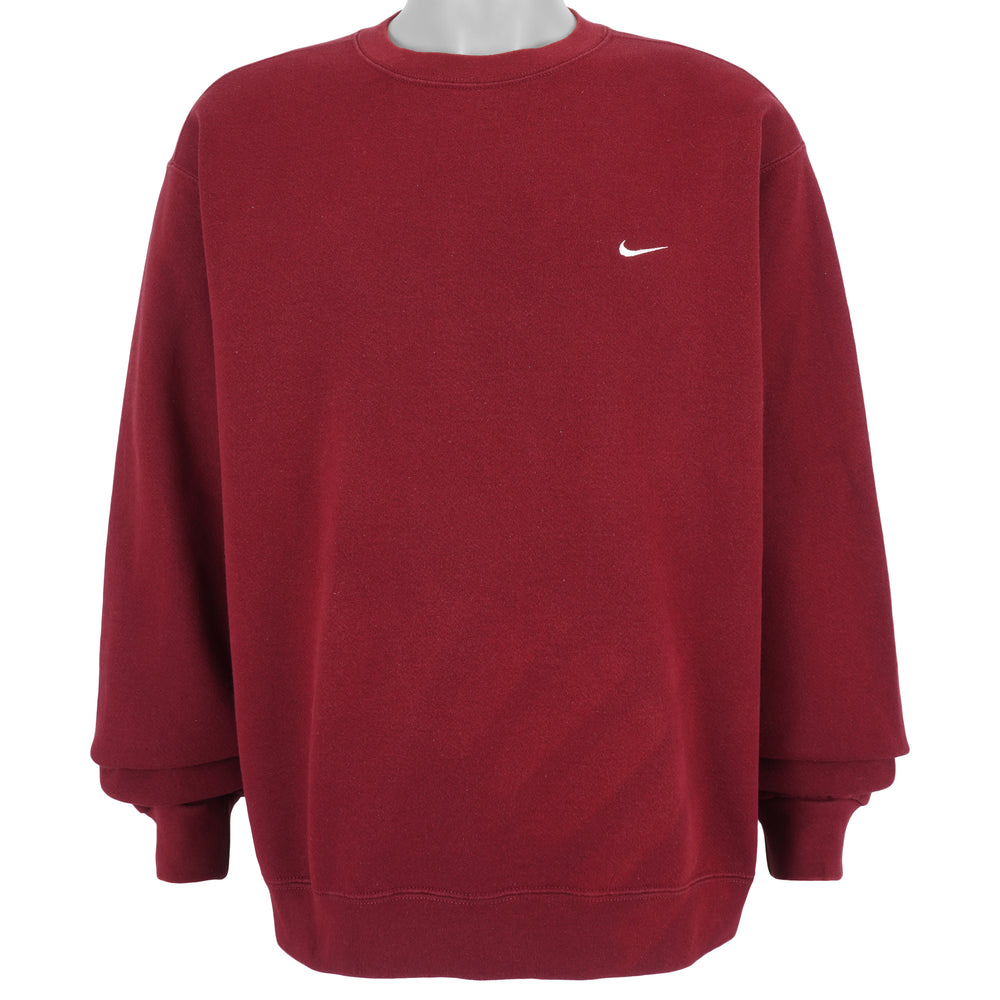 Nike - Red Classic Small Logo Crew Neck Sweatshirt 1990s X-Large Vintage Retro