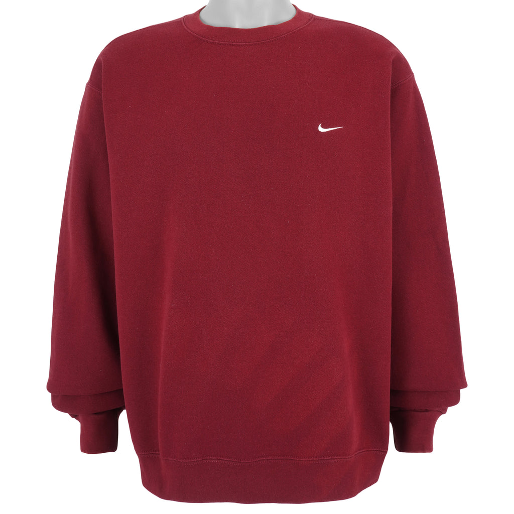 Nike - Red Classic Small Logo Crew Neck Sweatshirt 1990s X-Large Vintage Retro