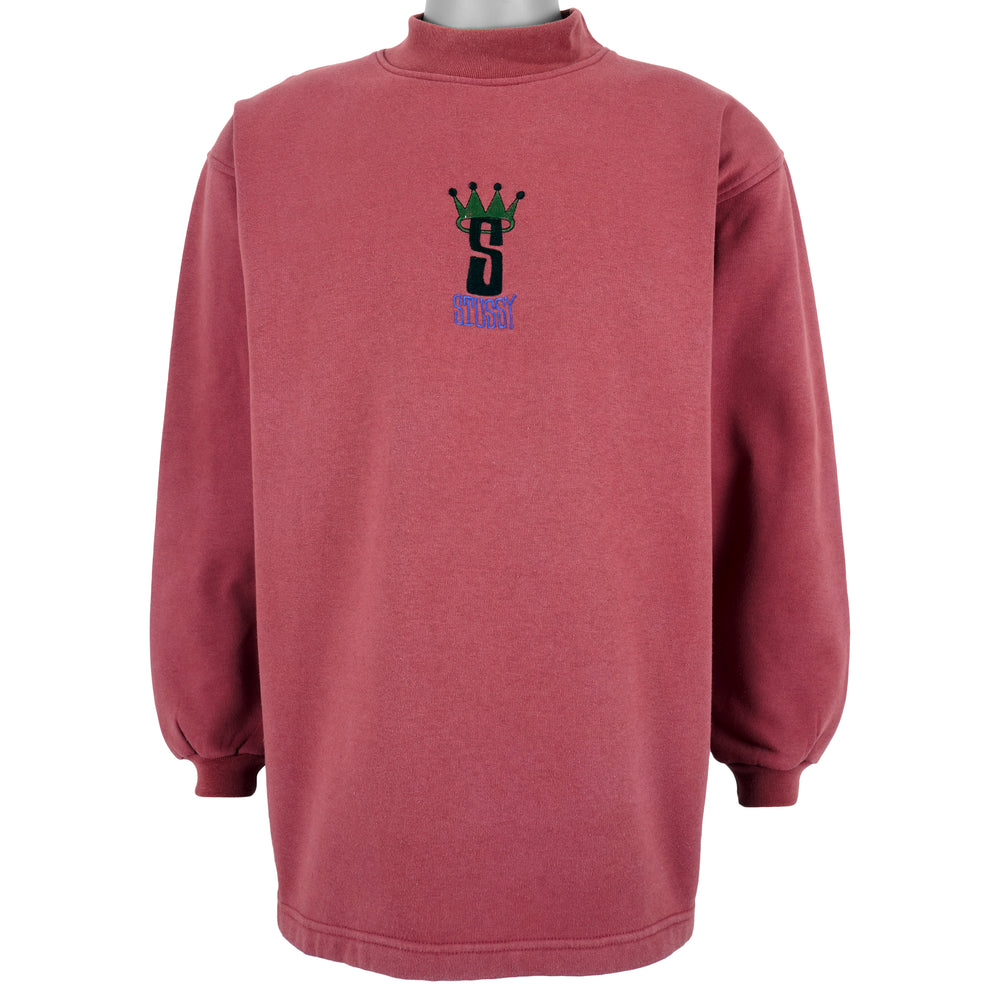 Stussy - Red Spell-Out Crew Neck Sweatshirt Large Vintage Retro