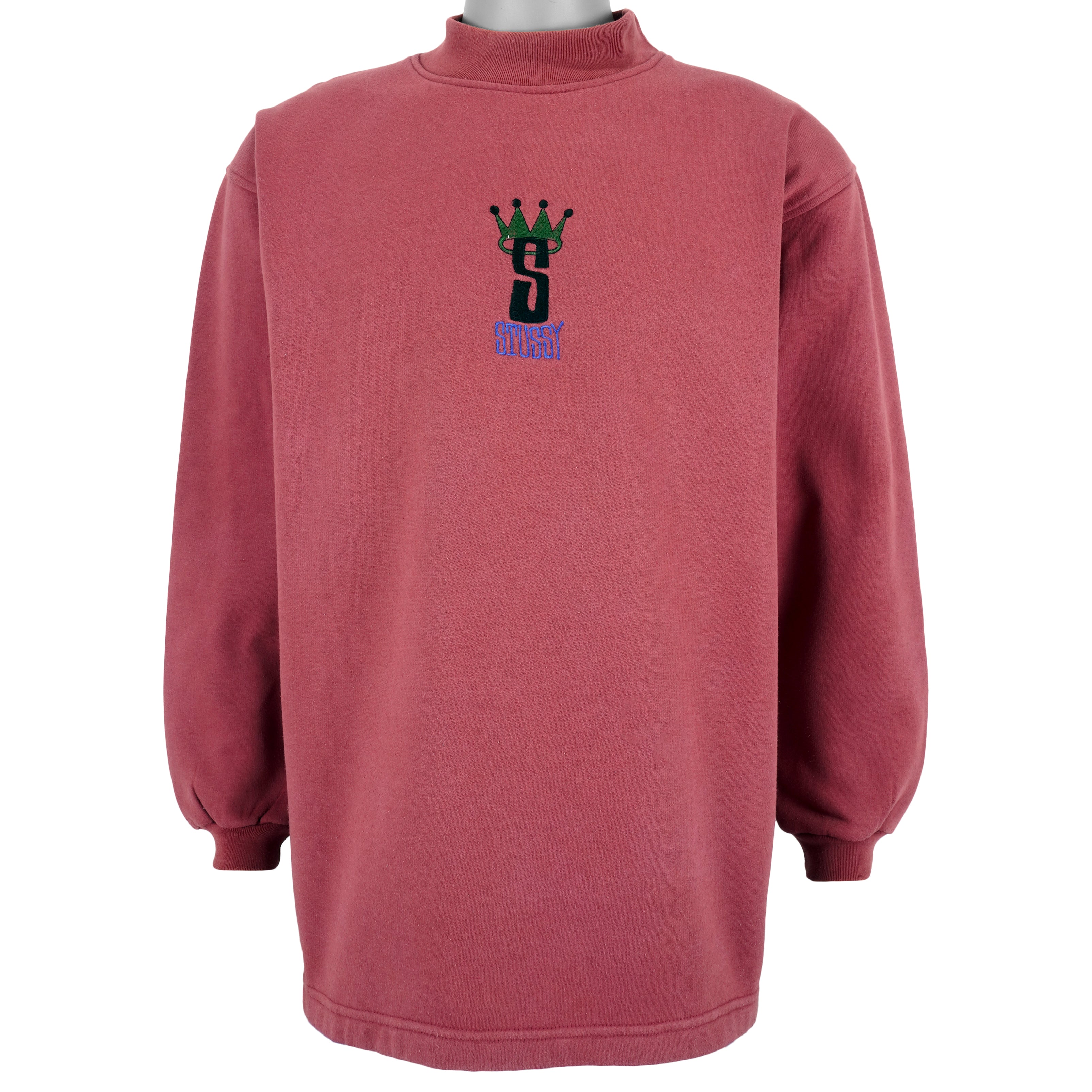 Stussy - Red Spell-Out Crew Neck Sweatshirt Large Vintage Retro