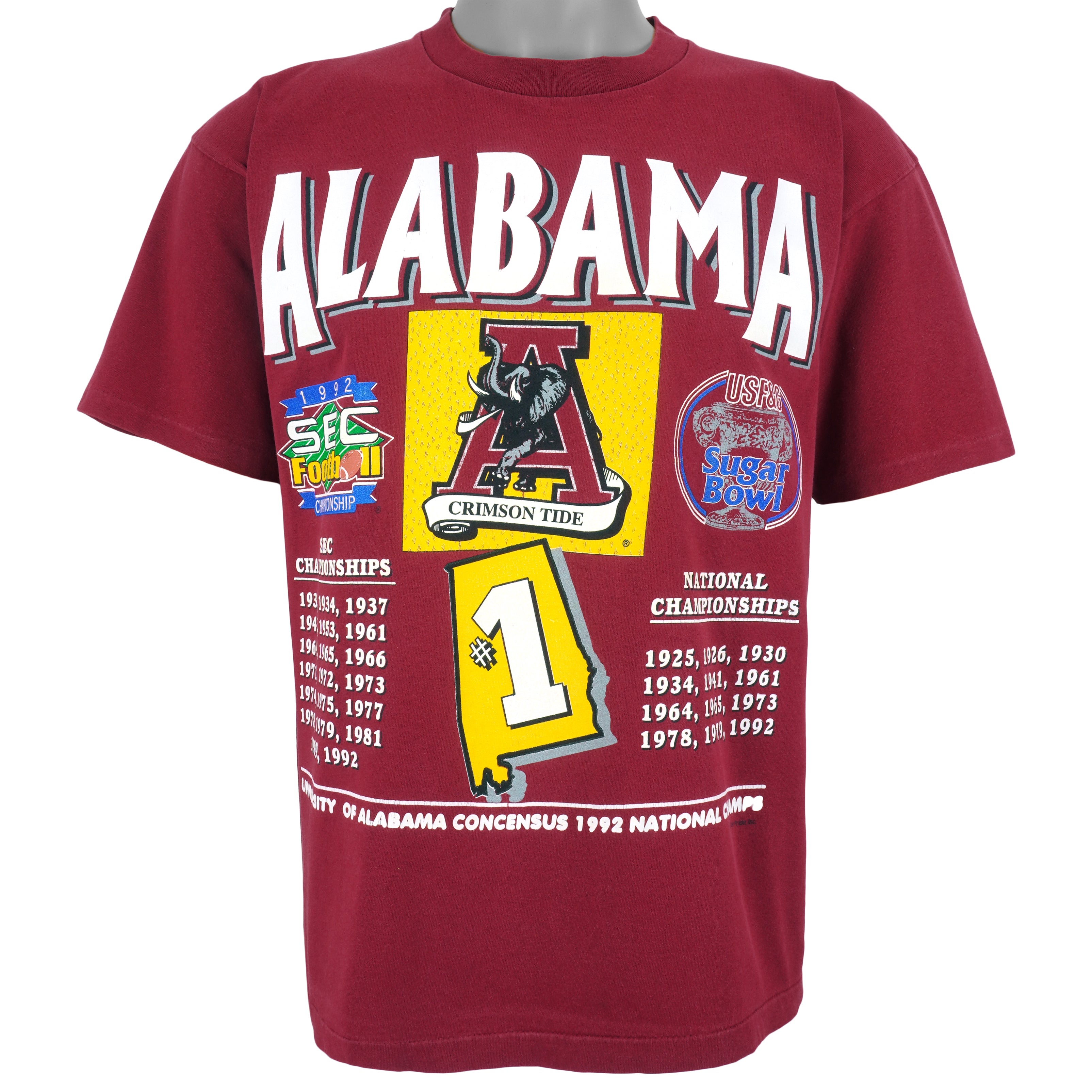 Alabama BAMA Crimson Tide Starter Embroidered Double Sided T-Shirt Mens  Large