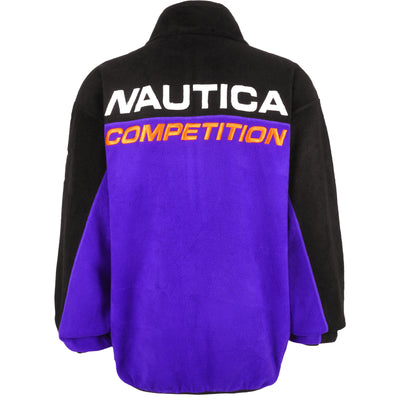 Nautica - Blue & Black Competition 1/4 Zip Fleece Sweatshirt 1990s Large