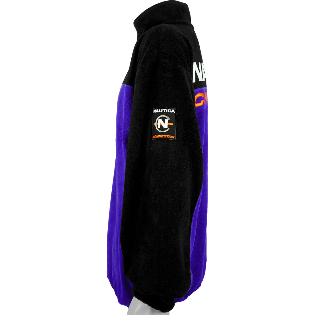 Nautica - Blue & Black Competition 1/4 Zip Fleece Sweatshirt 1990s Large Vintage Retro