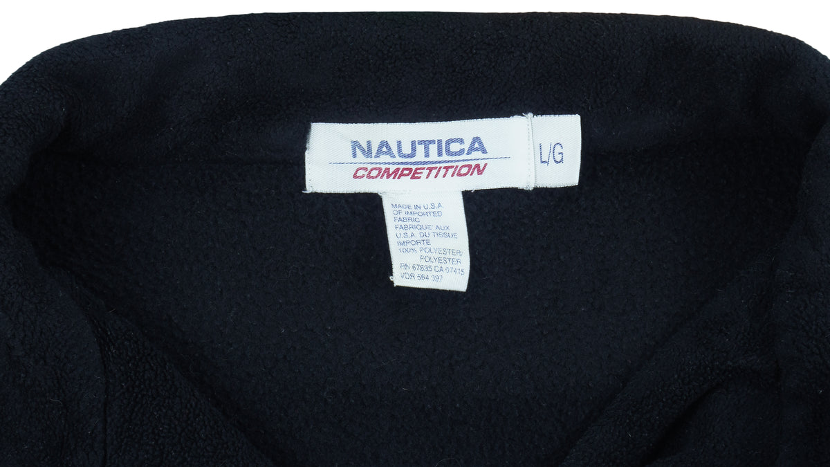 Nautica - Blue & Black Competition 1/4 Zip Fleece Sweatshirt 1990s Large Vintage Retro