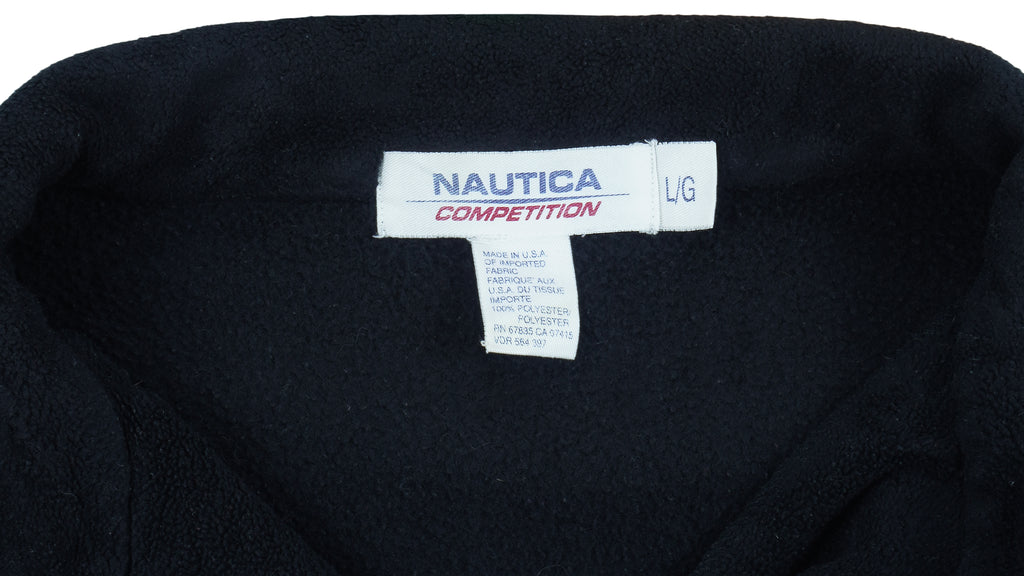 Nautica - Blue & Black Competition 1/4 Zip Fleece Sweatshirt 1990s Large Vintage Retro
