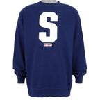 Stussy - Blue Spell-Out Crew Neck Sweatshirt Large Vintage Retro