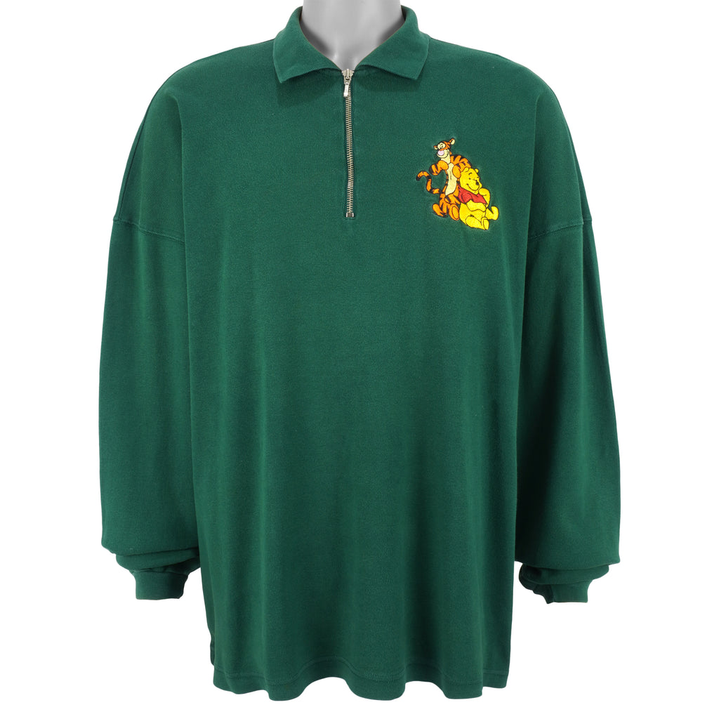 Disney - Winnie the Pooh Embroidered 1/4 Zip Sweatshirt 1990s XX-Large Vintage Retro