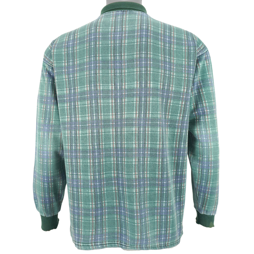 Guess - Green Plaid 1/4 Button Sweatshirt 1990s Large Vintage Retro