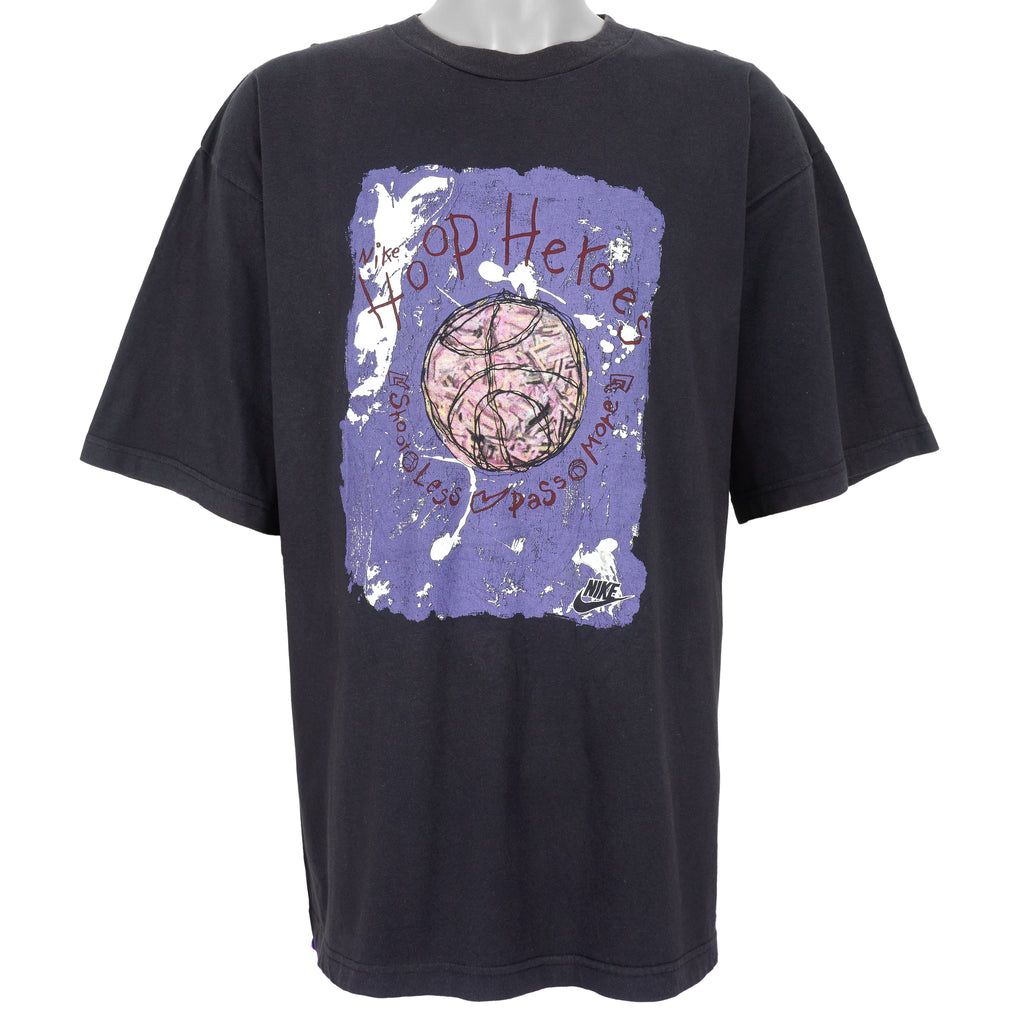 Nike - Black Hoop Heroes T-Shirt 1990s X-Large Vintage Retro