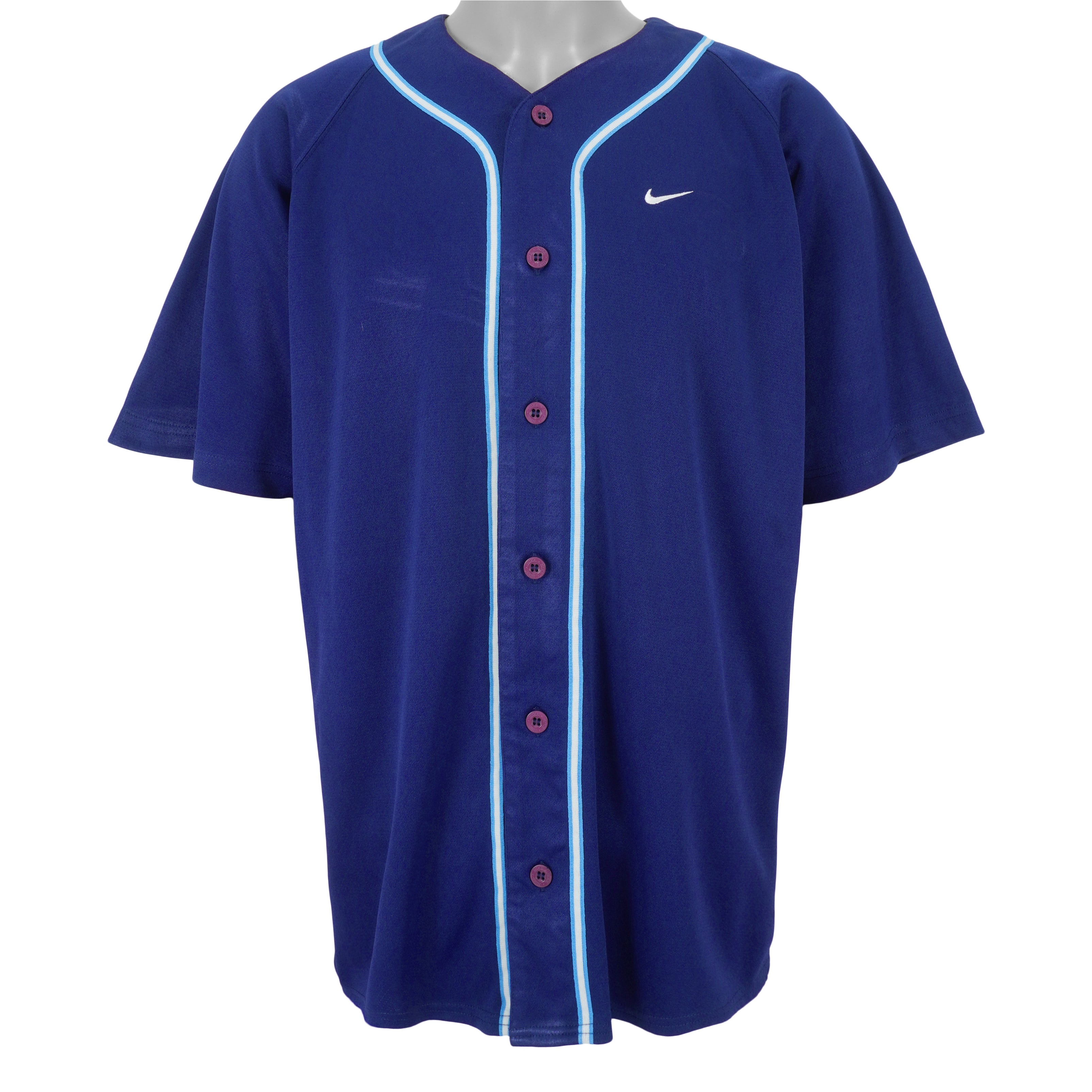 Vintage Nike - Blue Spell-Out Button-Up Jersey 1990s Medium